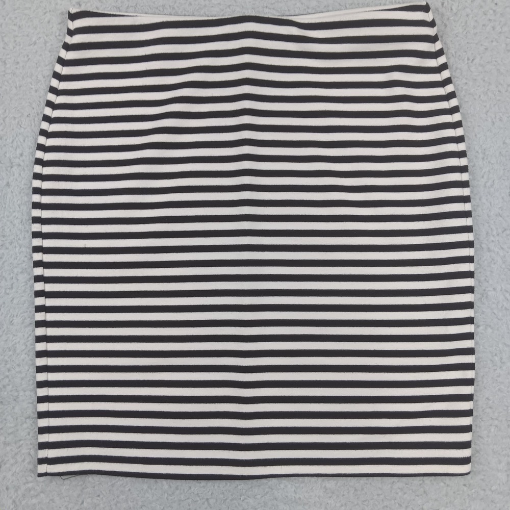 Gap Pencil Skirt Women Medium Black White Striped Stretch Ponte Knit Knee Length